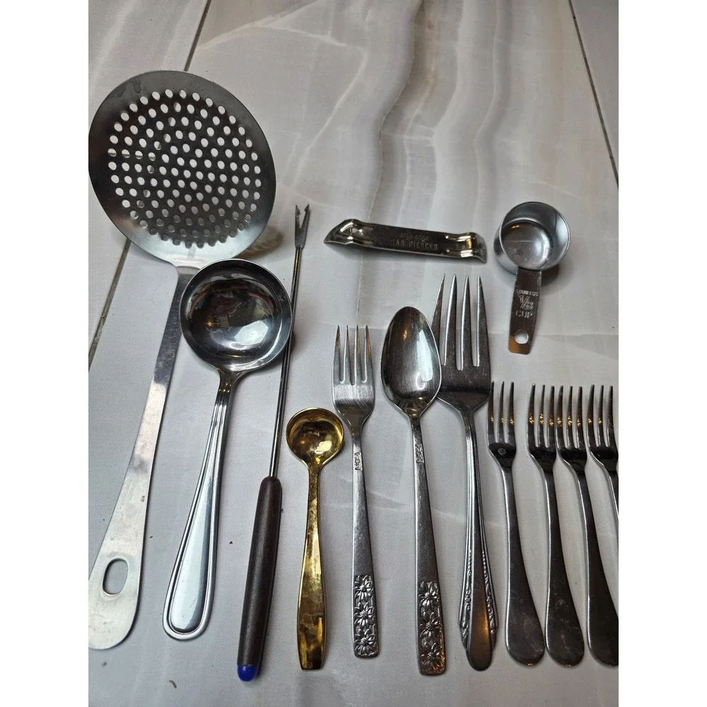 Vintage Kitchen Utensil Lot‎ Ekco Can Piercer Pfaltzgraff Flatware Stainless A3